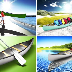 Ein farbenfrohes Bild eines Kanus auf dem Wasser mit einem Schatten, umgeben von Blumen und anderen Naturelementen. Der Titel des Artikels 'Kanu-Geschenke zum Vergleichen' ist in einem modernen Schrifttyp und einer hellblauen Farbe über dem Bild platziert.