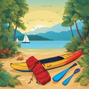 Paddeltasche mit Kanu und Wasser-Sport-Ausrüstung, ideal als Geschenk für Kanufahrer