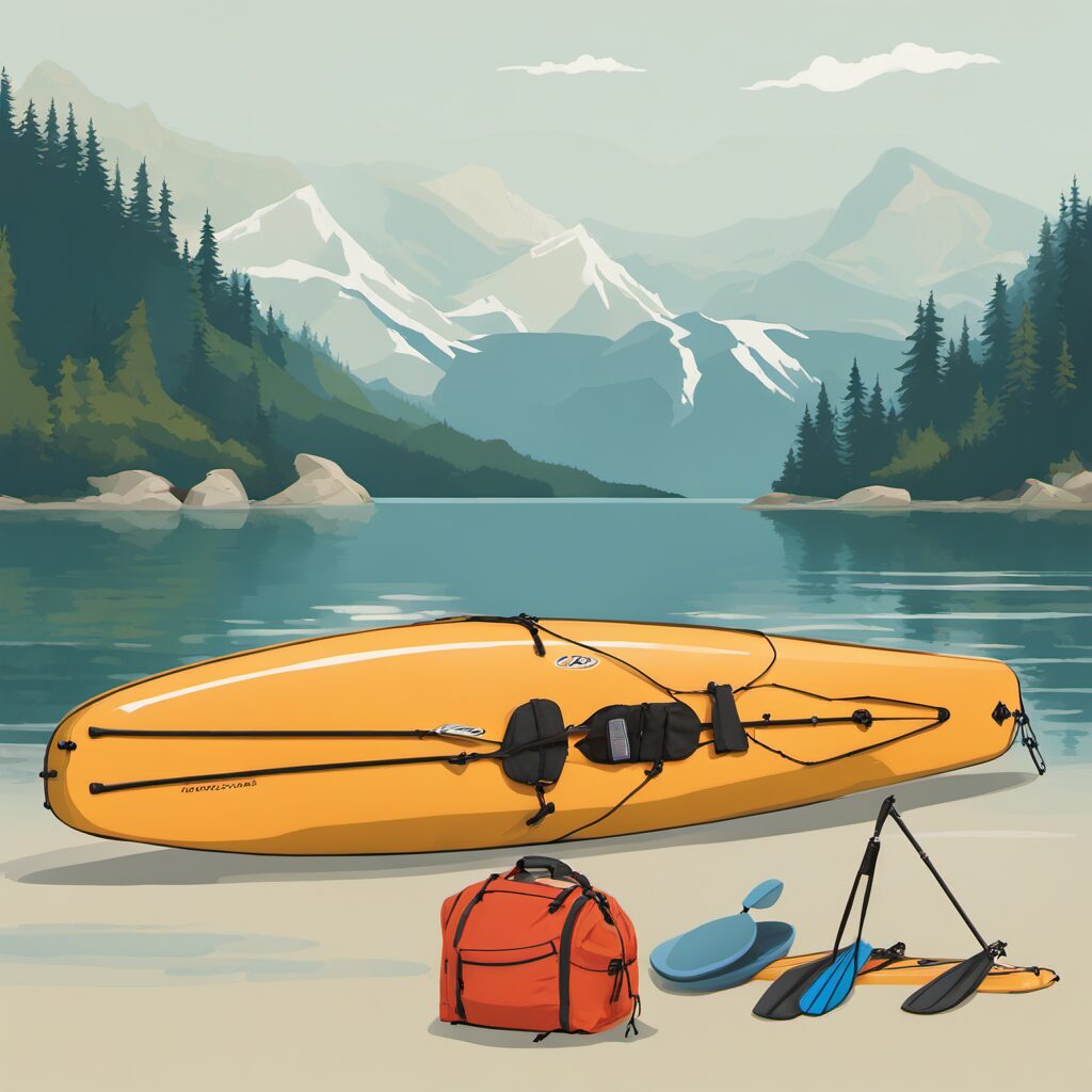 Paddeltasche mit Paddel, Schlauchboot und Leine - ideales Geschenk für Kanufahrer