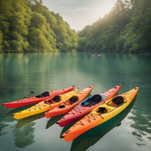 Kanufahrer auf verschiedenen Gewässern, entspannt und glücklich in ihren Kanus paddeln.