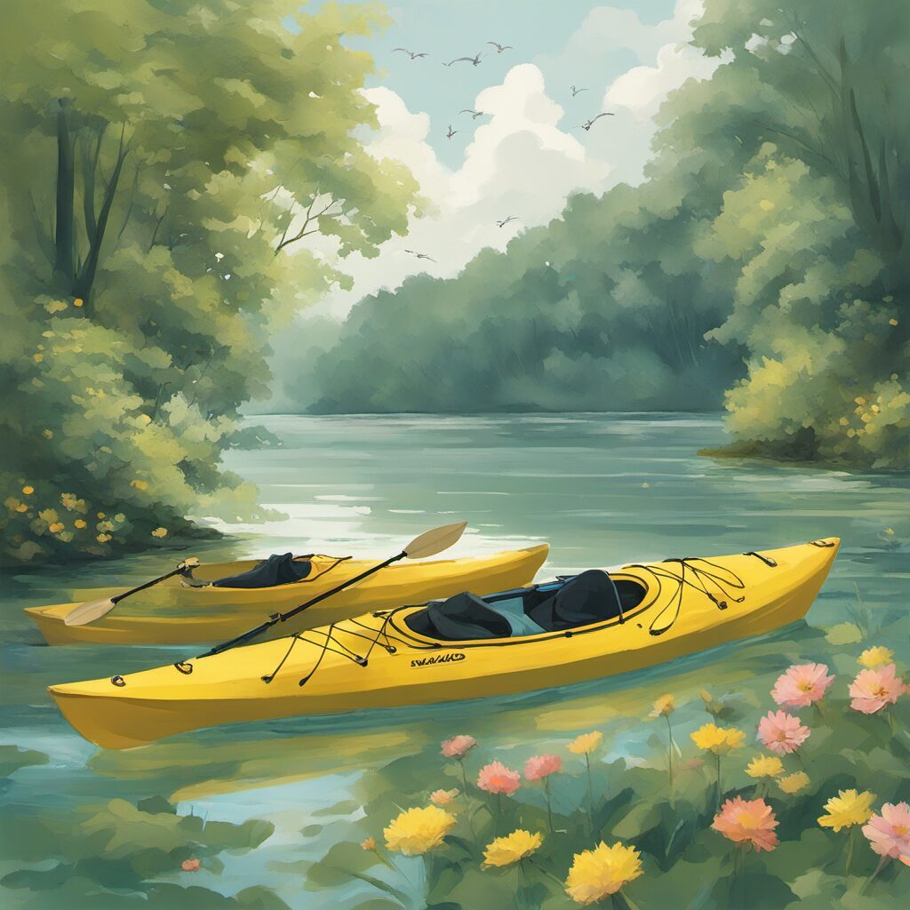 Geschenkgedanke für Kanufahrer: Ein offenes zweier Kajak, das sich perfekt für Familien oder Anfänger eignet. Ideal für einen entspannten Tag am Wasser.