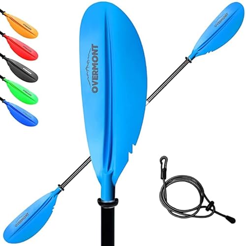 Altes, leichtes Doppelpaddel mit Aluminiumrohr und blauen Griffen für Kanusport und Kajakfahren
