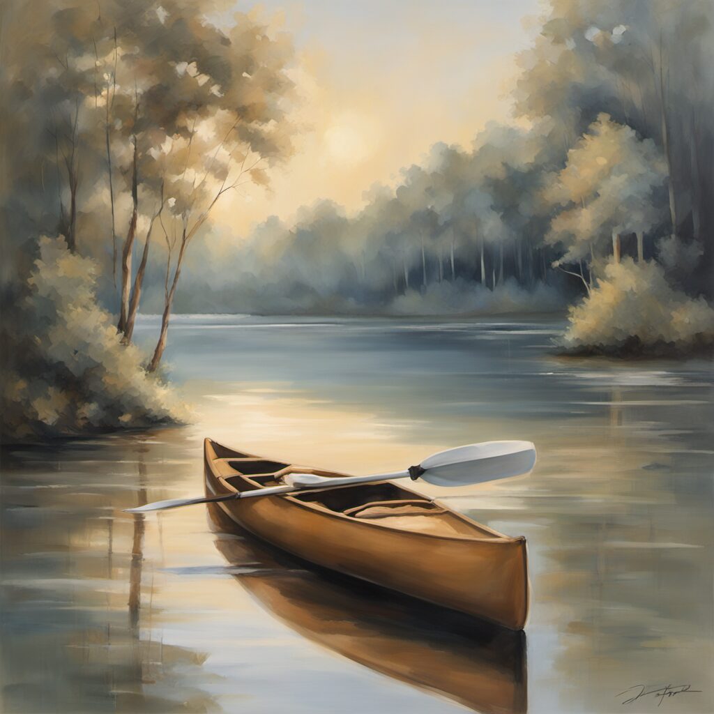 Paddel für Kajakfahren - Naturbelassenes Entspannungsbild mit Wasser, Sonne und Blumen