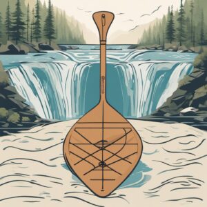 Eine Paddeltasche mit Wasserhintergrund und Kanu-Elementen, ideal für Kanufreunde und -freundinnen als Geschenkidee