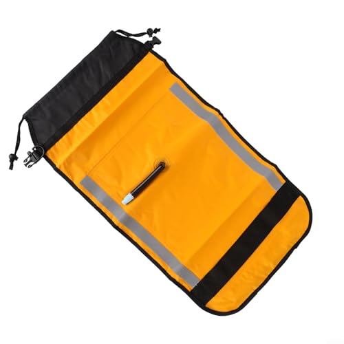 Aufblasbare Paddeltasche für Kanuboot mit Schnellverschluss-Schnalle, gelb mit reflektierenden Streifen und max. 72 x 38 cm Größe, aus 210D beschichtetem Gewebe