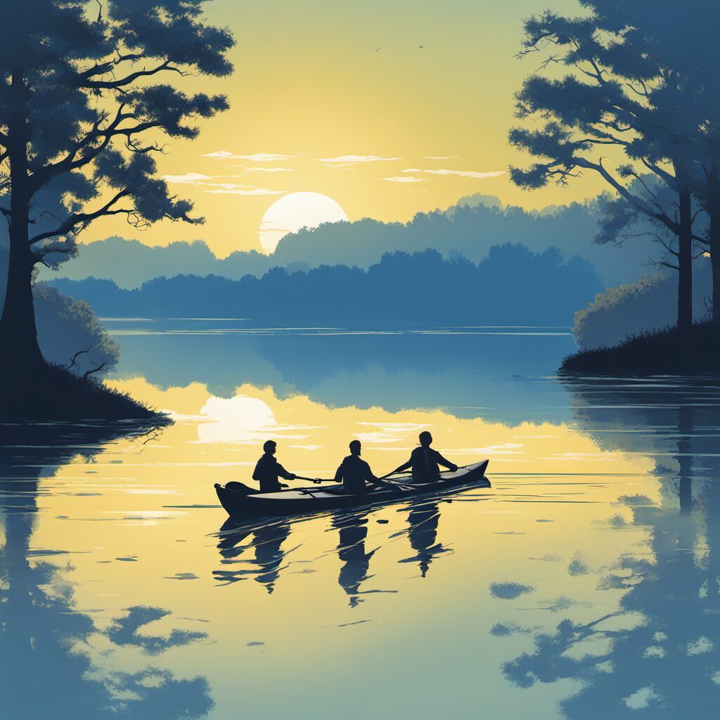 Kajak auf See mit Transportwagen und freundlicher Person