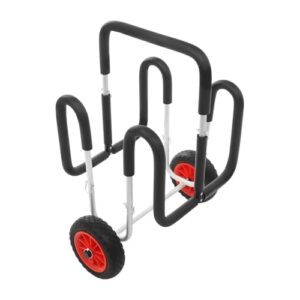 Klappbare Kajak Transportwagen für 2 Kajak, Alu Kanuwagen mit 10 Zoll PU-Reifen, Surfboardwagen mit Doppel SUP-Board und Stand Up Paddle Board
