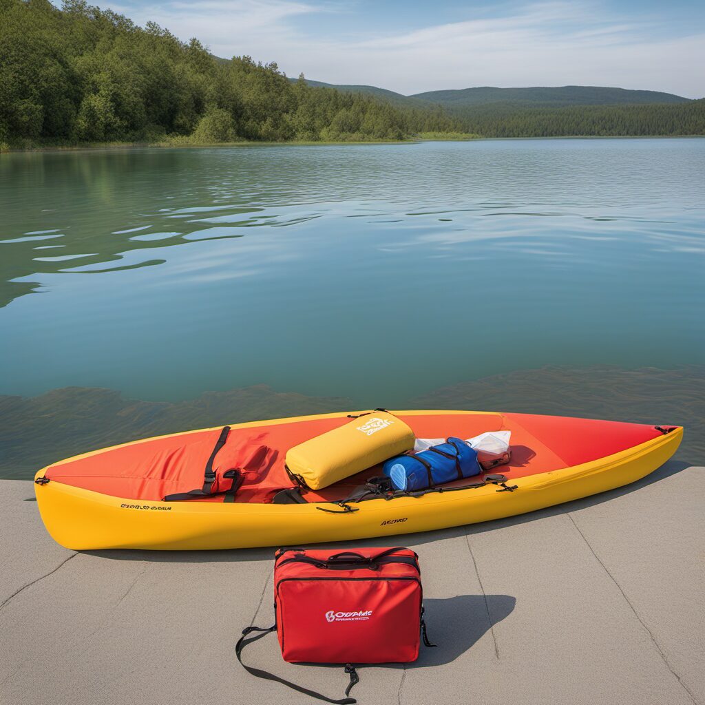 Paddeltasche mit Zubehör und idyllischem Gewässer, perfekte Geschenke für Kanufahrer
