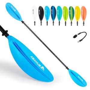 Abahub Kajak Paddel verstellbar 220cm bis 240cm Aluminium Doppelpaddel mit Paddelleine für Kajakfahren, Aluminiumlegierungs Schaft Kunststoff Klingen Schwarz/Weiß/Blau/Grün/Orange/Gelb/Türkis