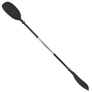 Asymmetrisches Kajakpaddel in Schwarz mit Griffindikatoren und Tropfringen für verbesserte Kontrolle und Haltbarkeit während des Paddelns.