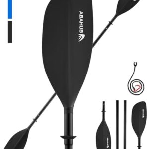 Abahub 4-teiliges Doppelpaddel, Aluminium-Kajakpaddel mit 230 cm Länge, zerlegt und transportiert, geeignet für Kajak und Schlauchboot, schwebe-fähig