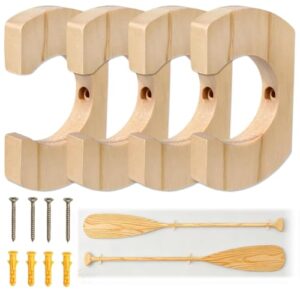 Vier Paddelhalter aus Massivholz für Wandmontage, perfekt für Kajak, SUP, Kanu und Drachenboot-Paddel. Robuste Konstruktion, lange Haltbarkeit.